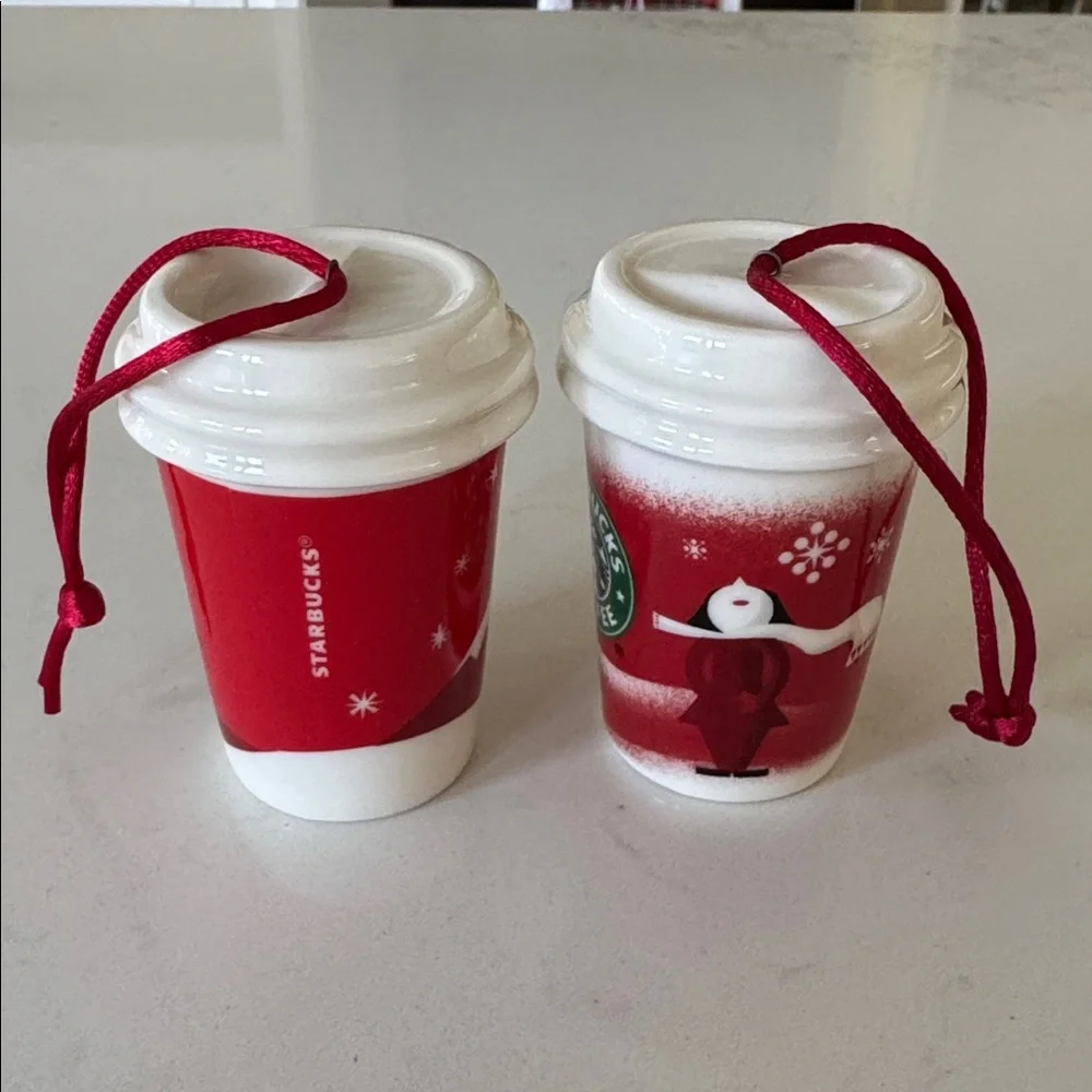 Starbucks Festive Red and White Ornament Duo 2010 & 2011 ✨